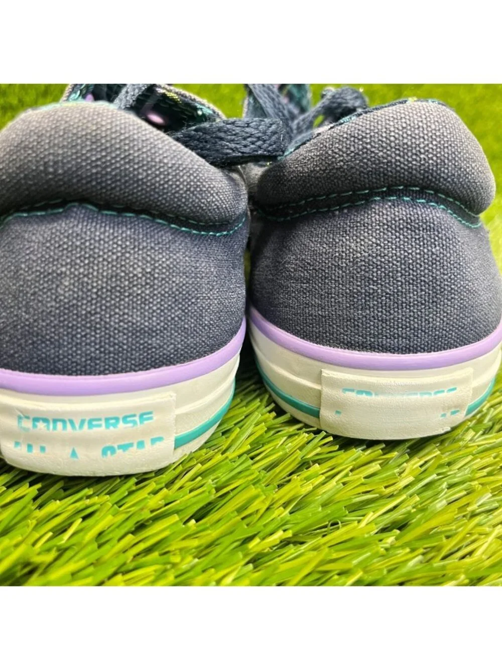Converse All Star Low Girls Size 5Y Navy Purple Athletic Skate Shoes Sneakers